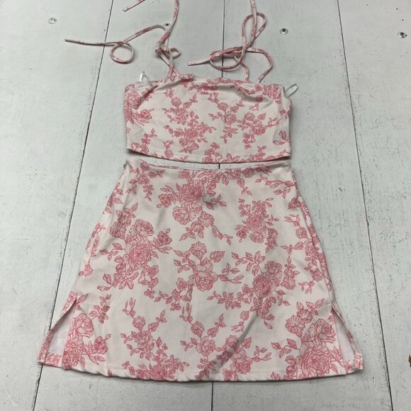 SHEIN Dresses & Skirts - Shein White & Pink Floral Print 2 Piece Tie Sleeve Skirt Set Women's